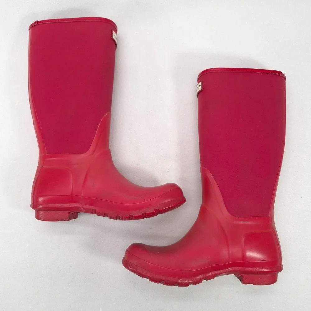 Hunter Arlen Red Rubber Neoprene Tall Rain Boot Women's Size 8